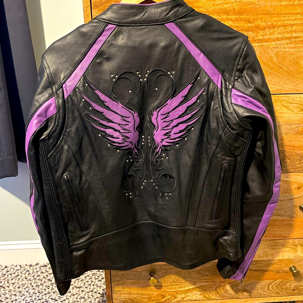 Milwaukee Leather Women's Black and Purple Embroidered and Stud Scooter Jacket